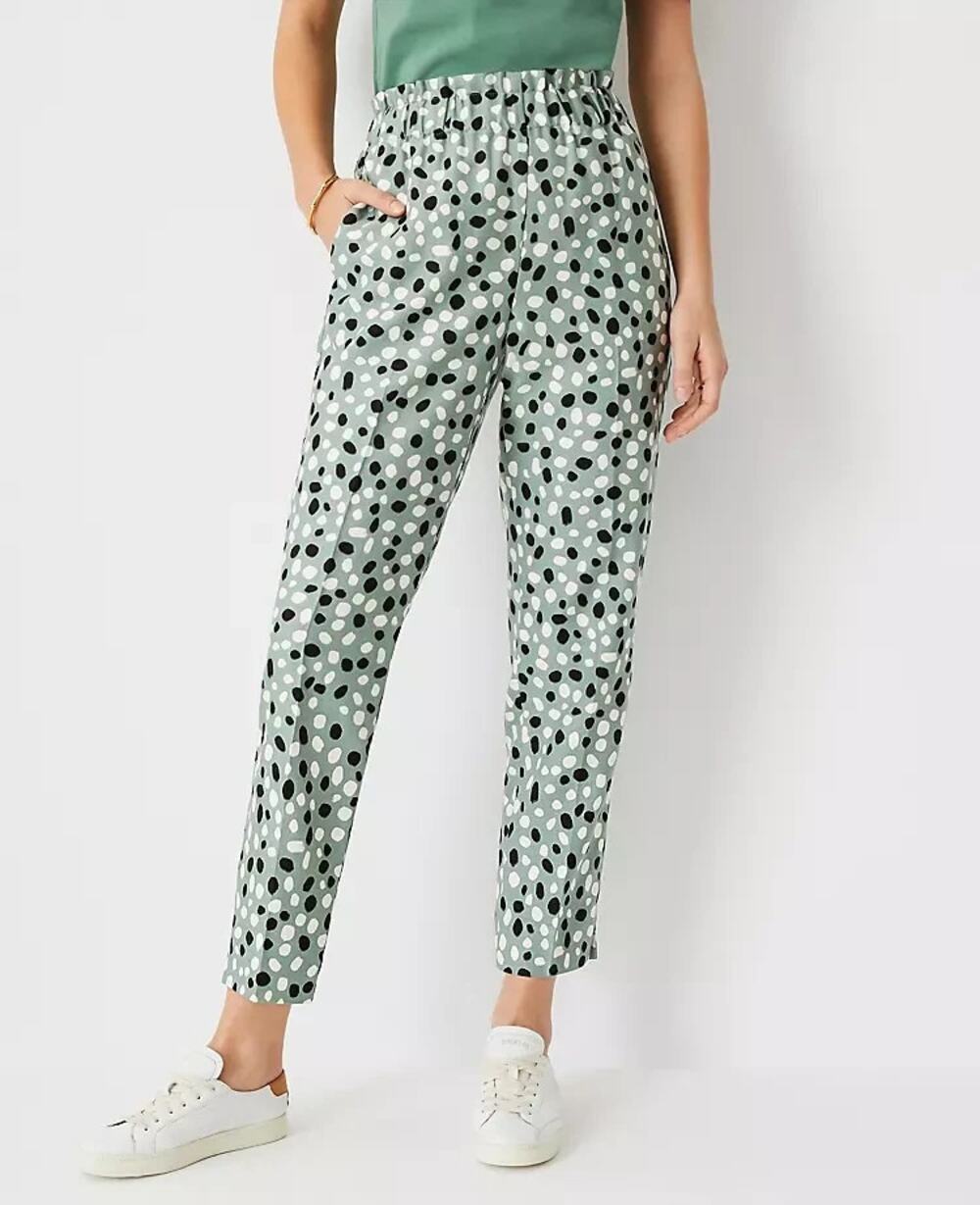 Ann Taylor Polka Dot The Easy High Rise Tapered Leg Relaxed Ankle Pants Green S